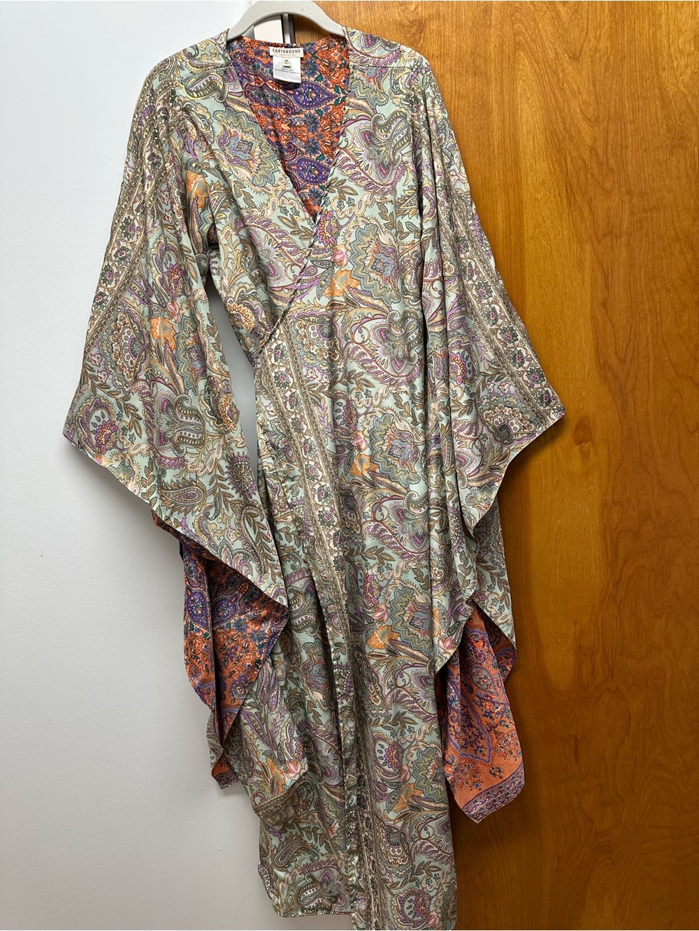 EARTHBOUND Paisley Kimono Robe in Sage,Lavender,Orange&Gold